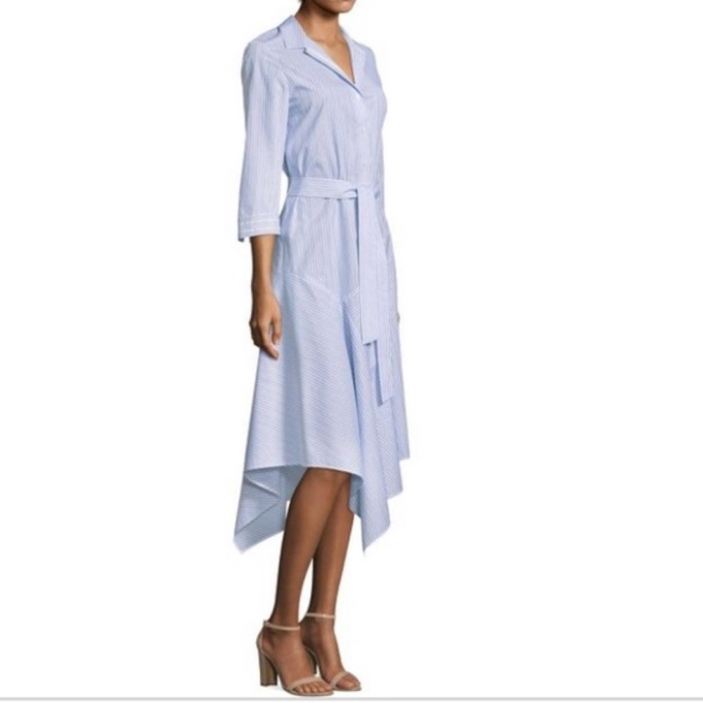 Lafayette 148 New York Striped Belted Dress Handkerchief Hem M Casimir Workwear